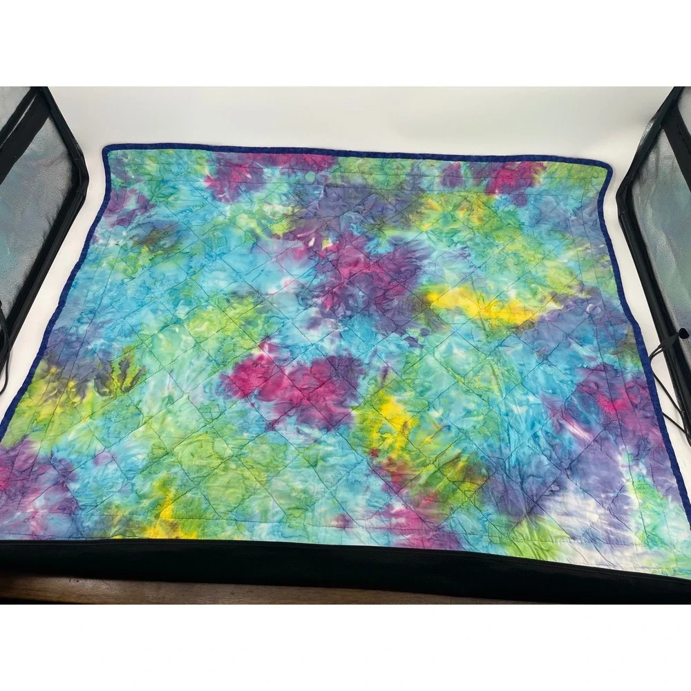Handmade Patchwork Quilt Baby Blanket Tie Dye Reverse Colorful Cross 44x36 Multi